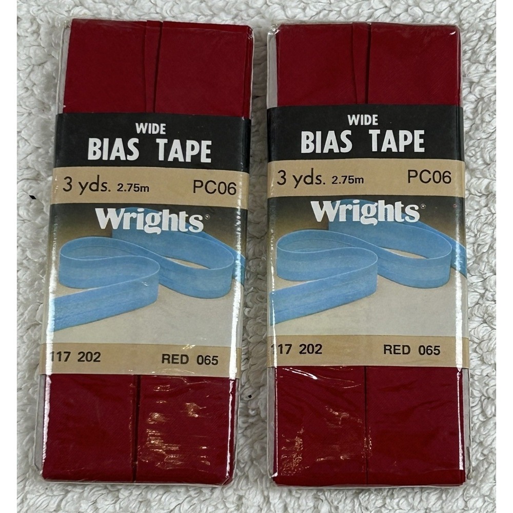NOS 2 Pkgs VTG 1986 Wrights Poly/Cotton Wide Bias Tape RED 065 117 202- 3 Yds Ea